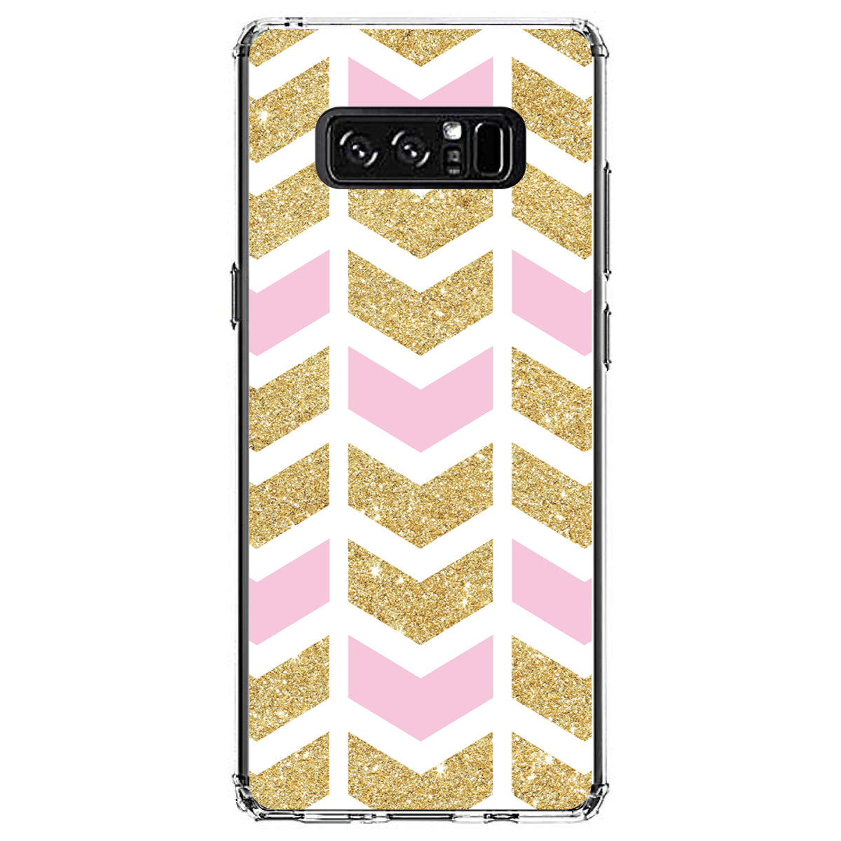 Pink & Gold Print, Random Chevron Pattern Clear Shockproof iPhone Case, view 12