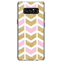 DistinctInk® Clear Shockproof Hybrid Case for Apple iPhone / Samsung Galaxy / Google Pixel - Pink & Gold Print - Random Chevron Pattern