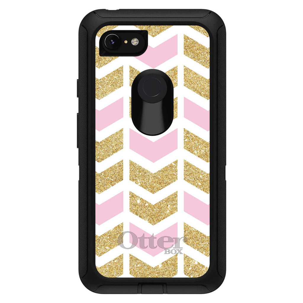 Pink & Gold Print, Random Chevron Pattern OtterBox Defender Case for iPhone & Galaxy, view 18