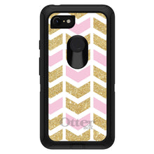 DistinctInk™ OtterBox Defender Series Case for Apple iPhone / Samsung Galaxy / Google Pixel - Pink & Gold Print - Random Chevron Pattern