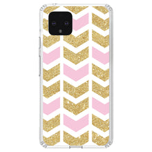 DistinctInk® Clear Shockproof Hybrid Case for Apple iPhone / Samsung Galaxy / Google Pixel - Pink & Gold Print - Random Chevron Pattern