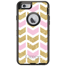 DistinctInk™ OtterBox Defender Series Case for Apple iPhone / Samsung Galaxy / Google Pixel - Pink & Gold Print - Random Chevron Pattern