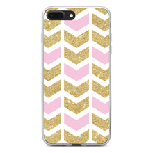 DistinctInk® Clear Shockproof Hybrid Case for Apple iPhone / Samsung Galaxy / Google Pixel - Pink & Gold Print - Random Chevron Pattern