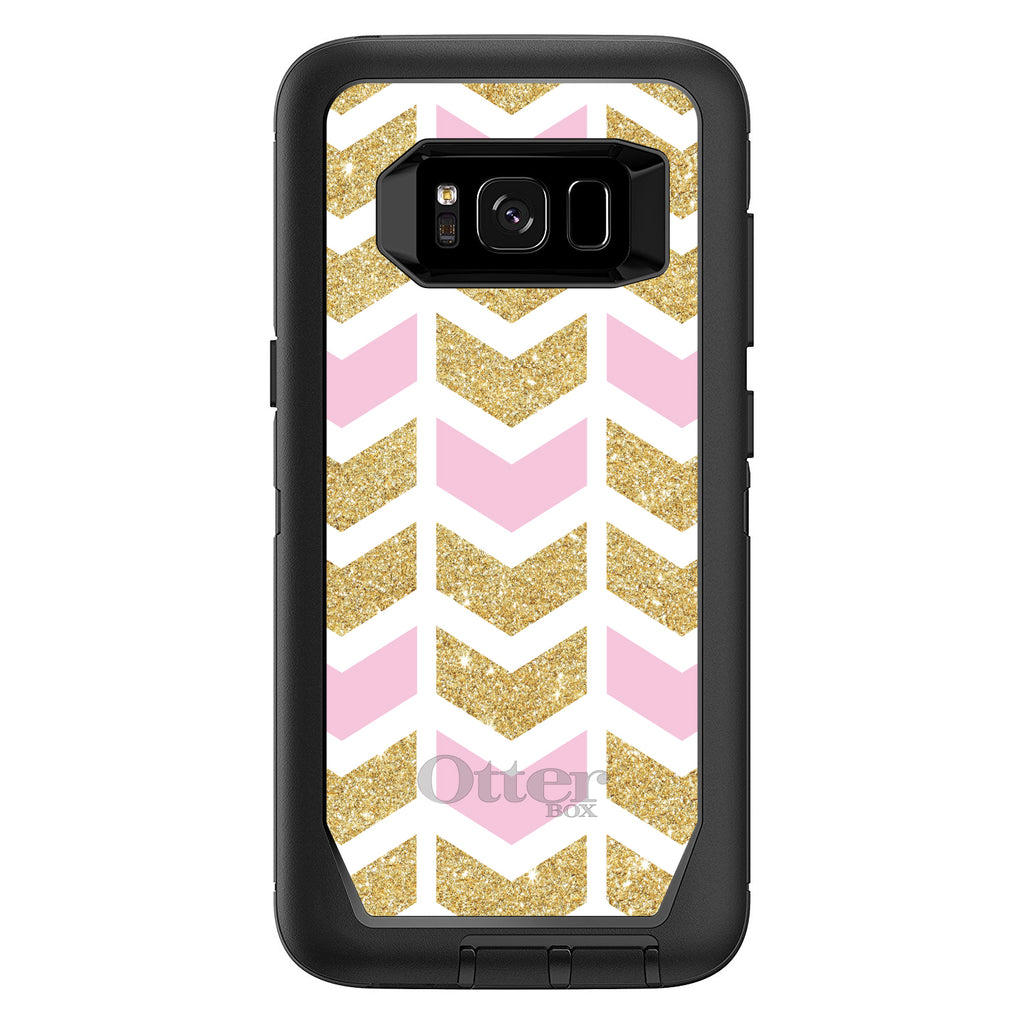 Pink & Gold Print, Random Chevron Pattern OtterBox Defender Case for iPhone & Galaxy, view 12