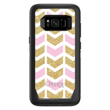 DistinctInk™ OtterBox Defender Series Case for Apple iPhone / Samsung Galaxy / Google Pixel - Pink & Gold Print - Random Chevron Pattern