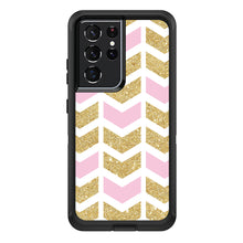 DistinctInk™ OtterBox Defender Series Case for Apple iPhone / Samsung Galaxy / Google Pixel - Pink & Gold Print - Random Chevron Pattern