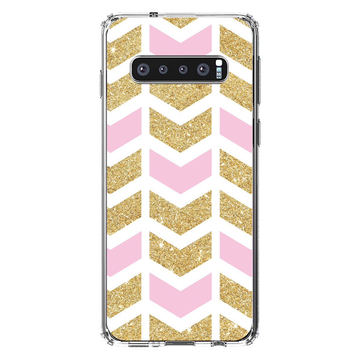 Pink & Gold Print, Random Chevron Pattern Clear Shockproof iPhone Case, view 16