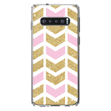 DistinctInk® Clear Shockproof Hybrid Case for Apple iPhone / Samsung Galaxy / Google Pixel - Pink & Gold Print - Random Chevron Pattern