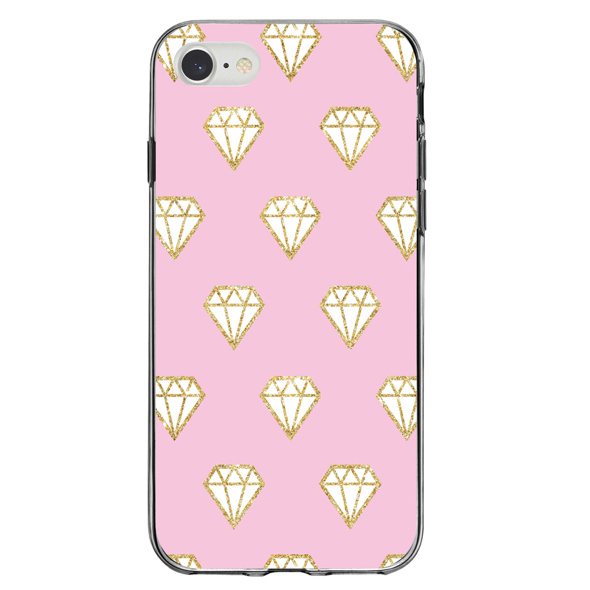 Pink & Gold Print, Diamond Pattern Clear Shockproof iPhone Case, view 5