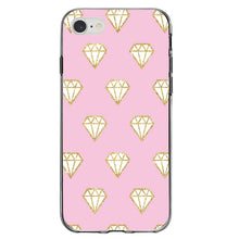 DistinctInk® Clear Shockproof Hybrid Case for Apple iPhone / Samsung Galaxy / Google Pixel - Pink & Gold Print - Diamond Pattern