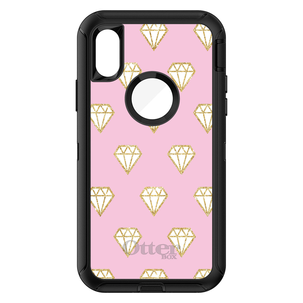 Pink & Gold Print, Diamond Pattern OtterBox Defender Case for iPhone & Galaxy, view 3