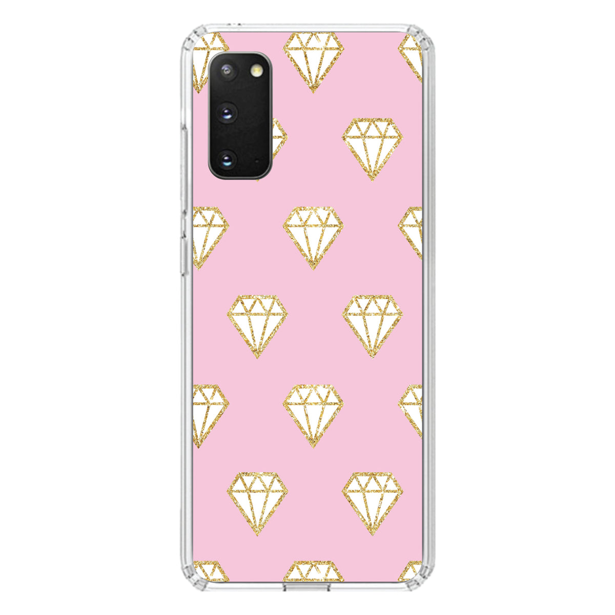 Pink & Gold Print, Diamond Pattern Clear Shockproof iPhone Case, view 13