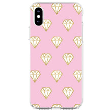 DistinctInk® Clear Shockproof Hybrid Case for Apple iPhone / Samsung Galaxy / Google Pixel - Pink & Gold Print - Diamond Pattern