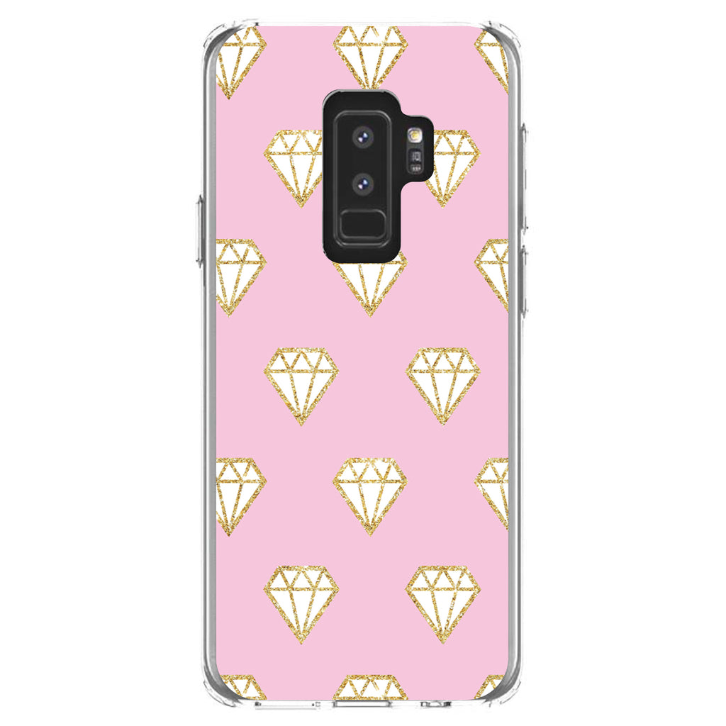 Pink & Gold Print, Diamond Pattern Clear Shockproof iPhone Case, view 20