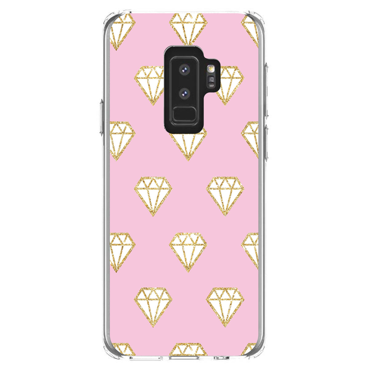 Pink & Gold Print, Diamond Pattern Clear Shockproof iPhone Case, view 20