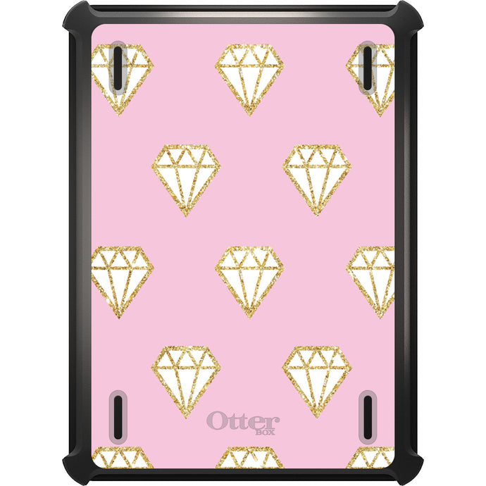 DistinctInk™ OtterBox Defender Series Case for Apple iPad / iPad Pro / iPad Air / iPad Mini - Pink & Gold Print - Diamond Pattern