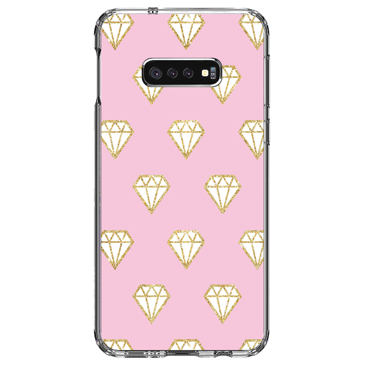 Pink & Gold Print, Diamond Pattern Clear Shockproof iPhone Case, view 18