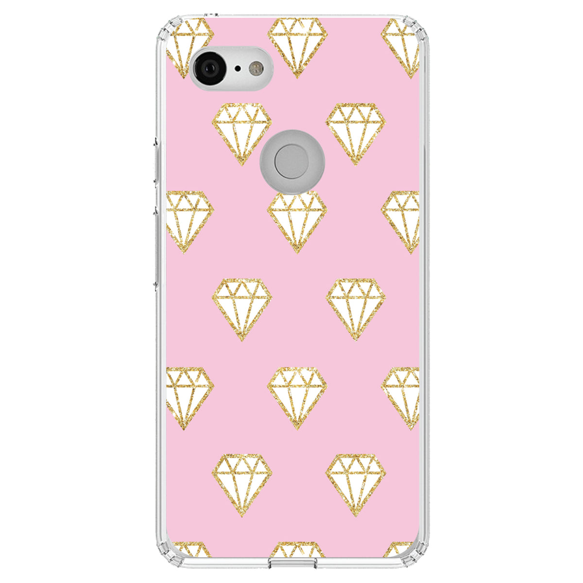 Pink & Gold Print, Diamond Pattern Clear Shockproof iPhone Case, view 21