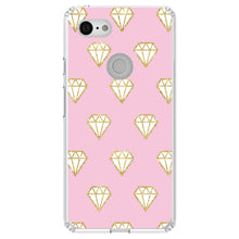 DistinctInk® Clear Shockproof Hybrid Case for Apple iPhone / Samsung Galaxy / Google Pixel - Pink & Gold Print - Diamond Pattern