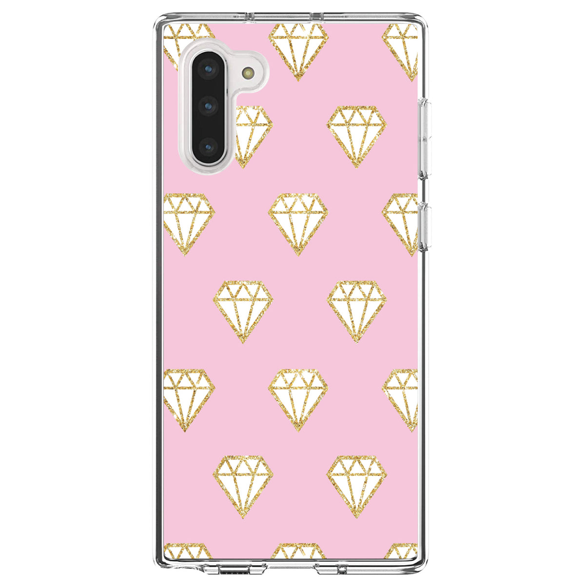 Pink & Gold Print, Diamond Pattern Clear Shockproof iPhone Case, view 9