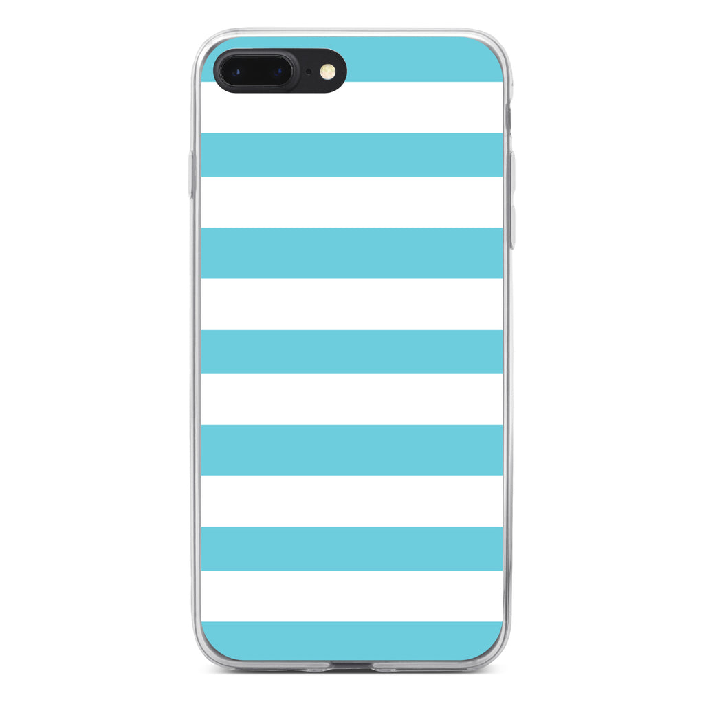 Blue & White Bold Horizontal Stripes Clear Shockproof iPhone Case, view 6