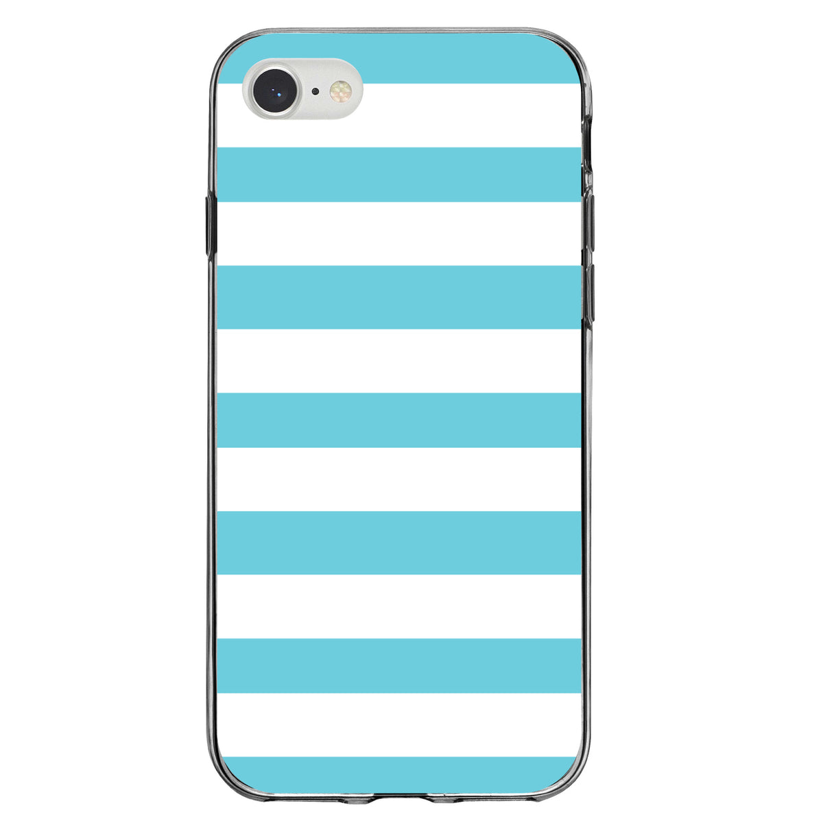 Blue & White Bold Horizontal Stripes Clear Shockproof iPhone Case, view 5