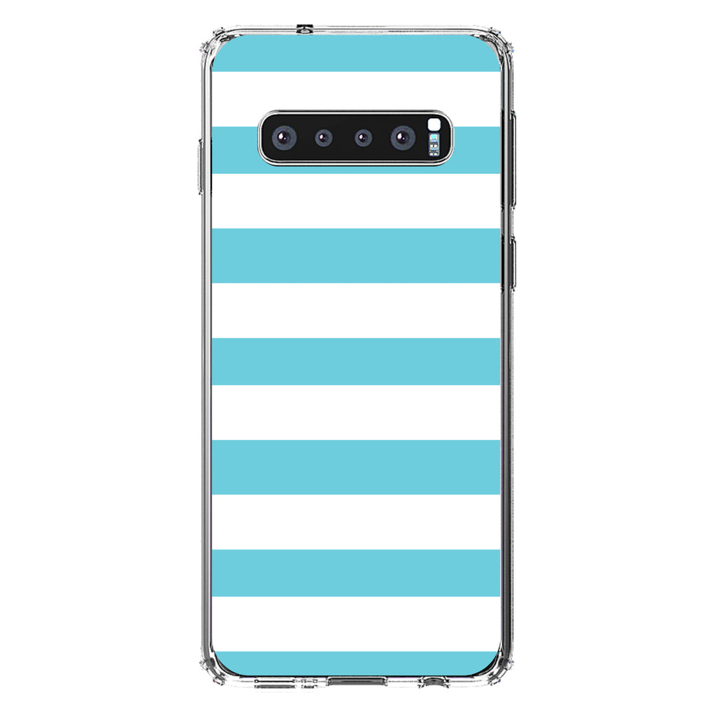 Blue & White Bold Horizontal Stripes Clear Shockproof iPhone Case, view 16