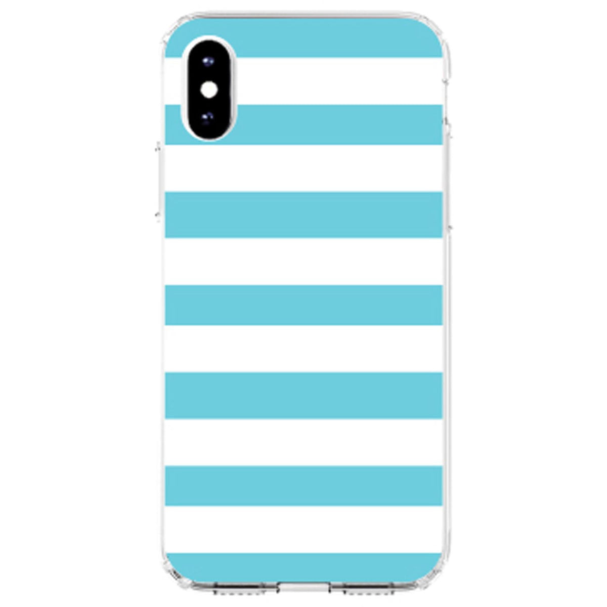 Blue & White Bold Horizontal Stripes Clear Shockproof iPhone Case, view 2