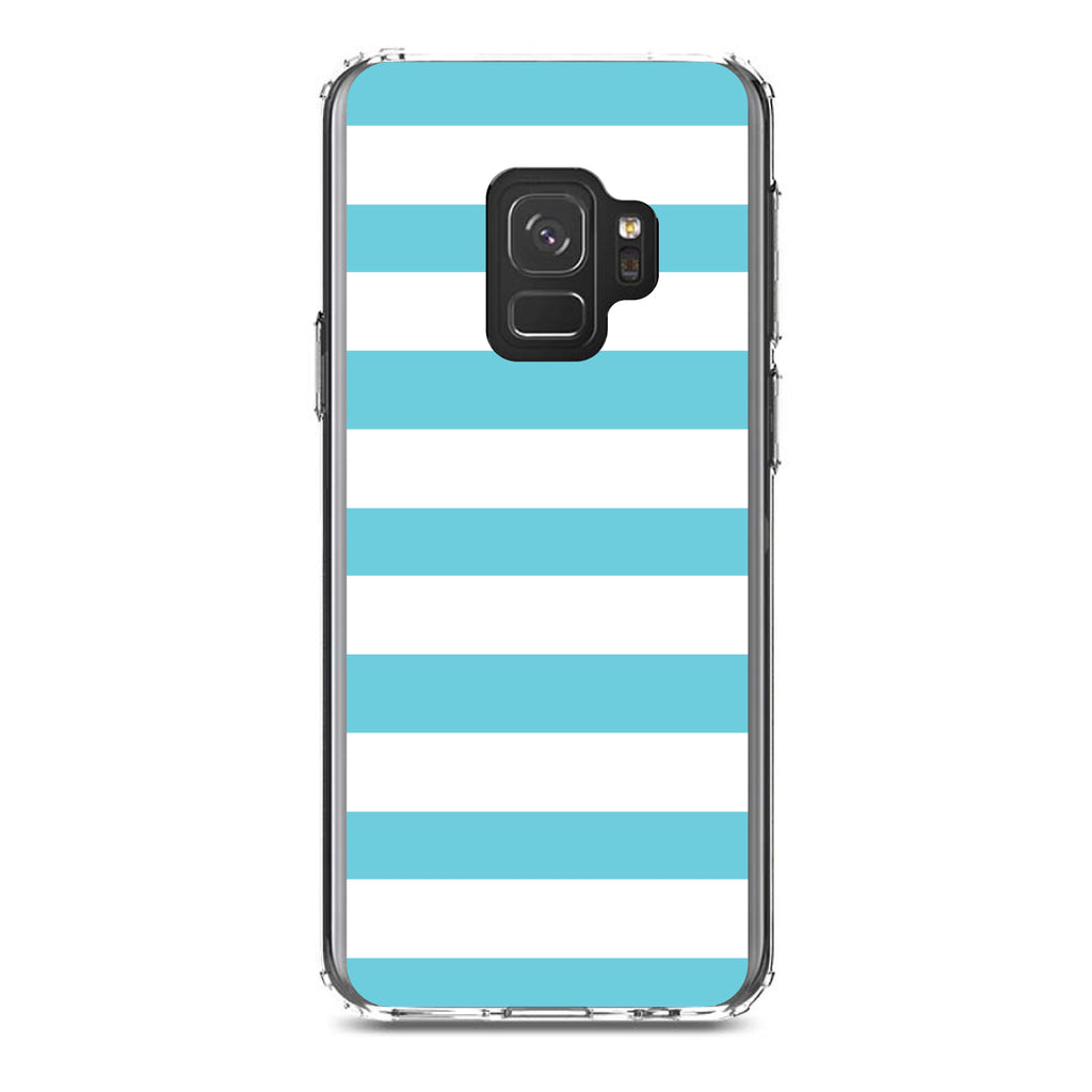 Blue & White Bold Horizontal Stripes Clear Shockproof iPhone Case, view 19