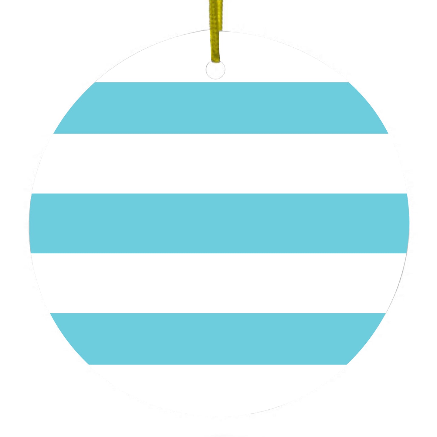 DistinctInk® Hanging Ceramic Christmas Tree Ornament with Gold String - Great Gift / Present - 2 3/4 inch Diameter - Blue & White Bold Horizontal Stripes