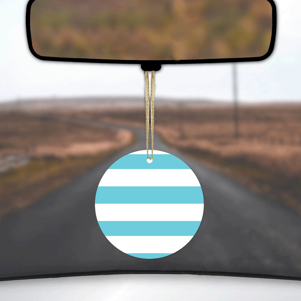 Blue & White Bold Horizontal Stripes Ceramic Ornament, view 3