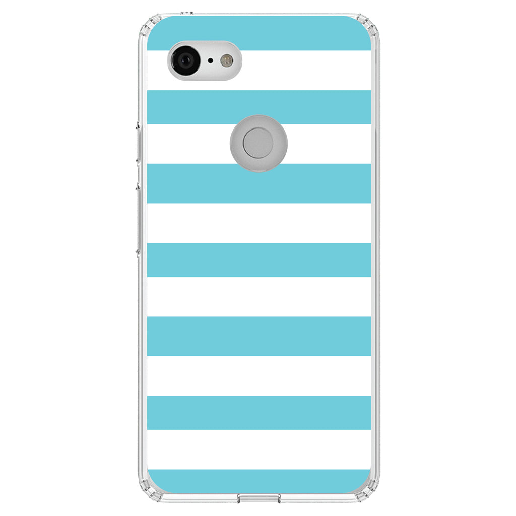 Blue & White Bold Horizontal Stripes Clear Shockproof iPhone Case, view 22