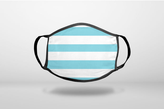 Blue & White Bold Horizontal Stripes - 3-Ply Reusable Soft Face Mask Covering, Unisex, Cotton Inner Layer