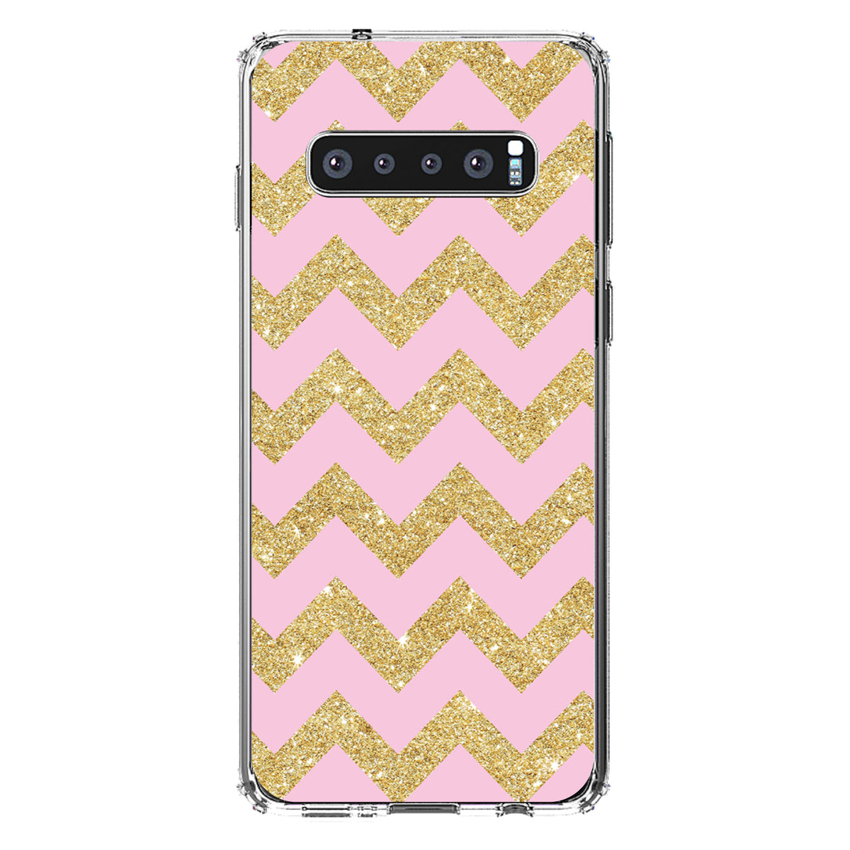 Pink & Gold Print, Chevron Pattern Clear Shockproof iPhone Case, view 16