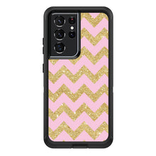DistinctInk™ OtterBox Defender Series Case for Apple iPhone / Samsung Galaxy / Google Pixel - Pink & Gold Print - Chevron Pattern