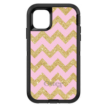 DistinctInk™ OtterBox Defender Series Case for Apple iPhone / Samsung Galaxy / Google Pixel - Pink & Gold Print - Chevron Pattern