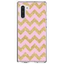 DistinctInk® Clear Shockproof Hybrid Case for Apple iPhone / Samsung Galaxy / Google Pixel - Pink & Gold Print - Chevron Pattern