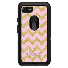 DistinctInk™ OtterBox Defender Series Case for Apple iPhone / Samsung Galaxy / Google Pixel - Pink & Gold Print - Chevron Pattern