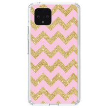 DistinctInk® Clear Shockproof Hybrid Case for Apple iPhone / Samsung Galaxy / Google Pixel - Pink & Gold Print - Chevron Pattern