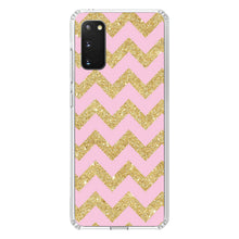 DistinctInk® Clear Shockproof Hybrid Case for Apple iPhone / Samsung Galaxy / Google Pixel - Pink & Gold Print - Chevron Pattern