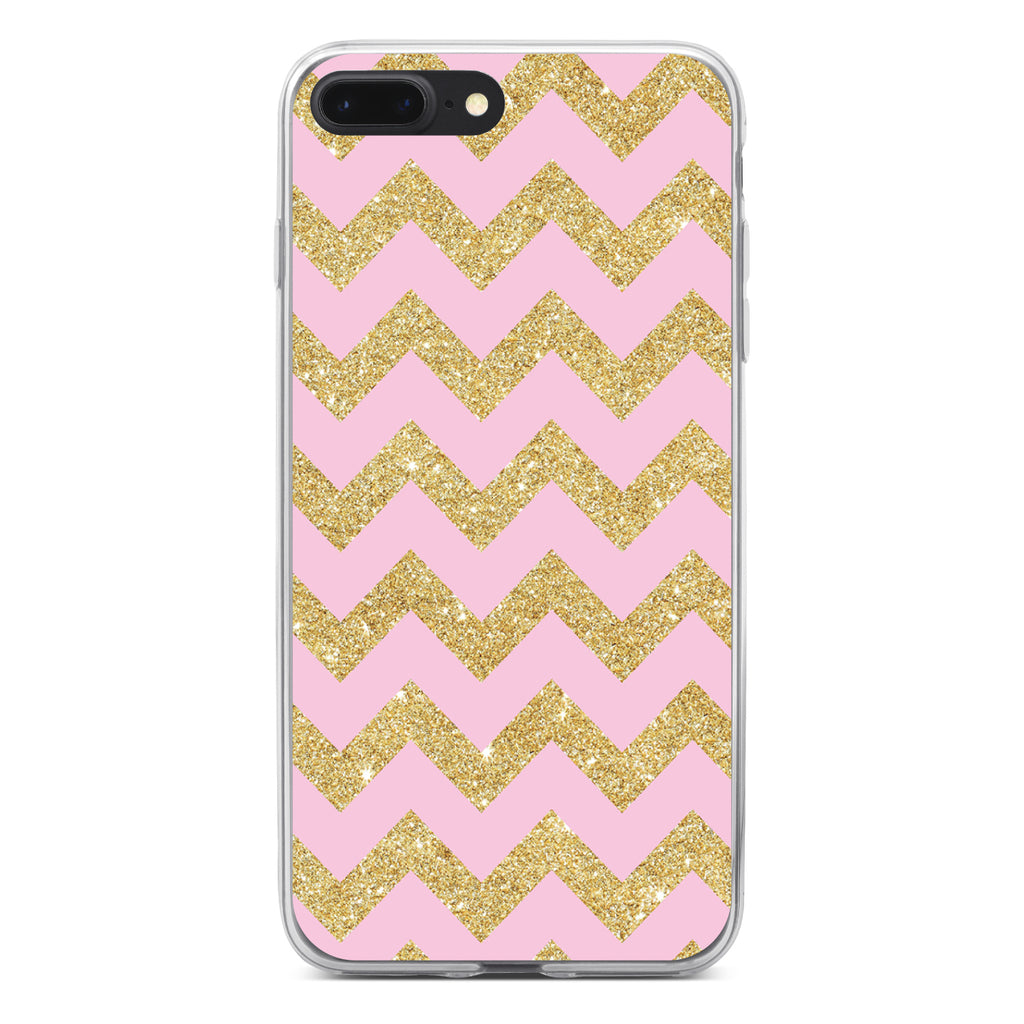 Pink & Gold Print, Chevron Pattern Clear Shockproof iPhone Case, view 6