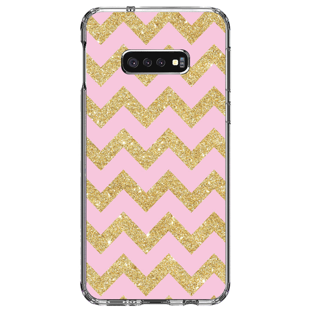 Pink & Gold Print, Chevron Pattern Clear Shockproof iPhone Case, view 18