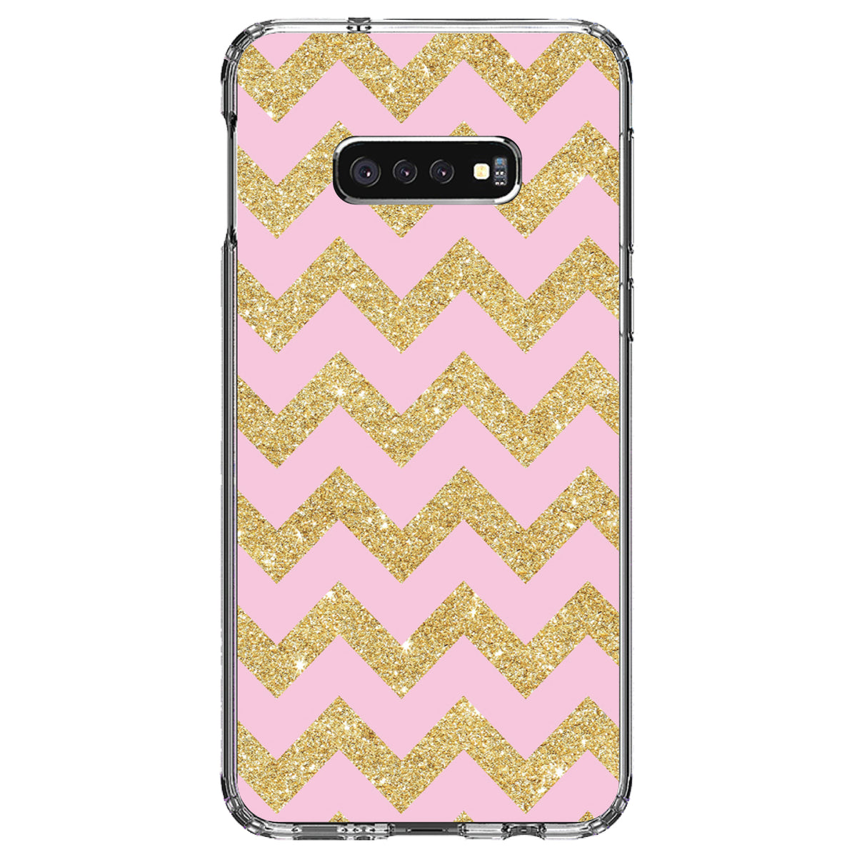 Pink & Gold Print, Chevron Pattern Clear Shockproof iPhone Case, view 18