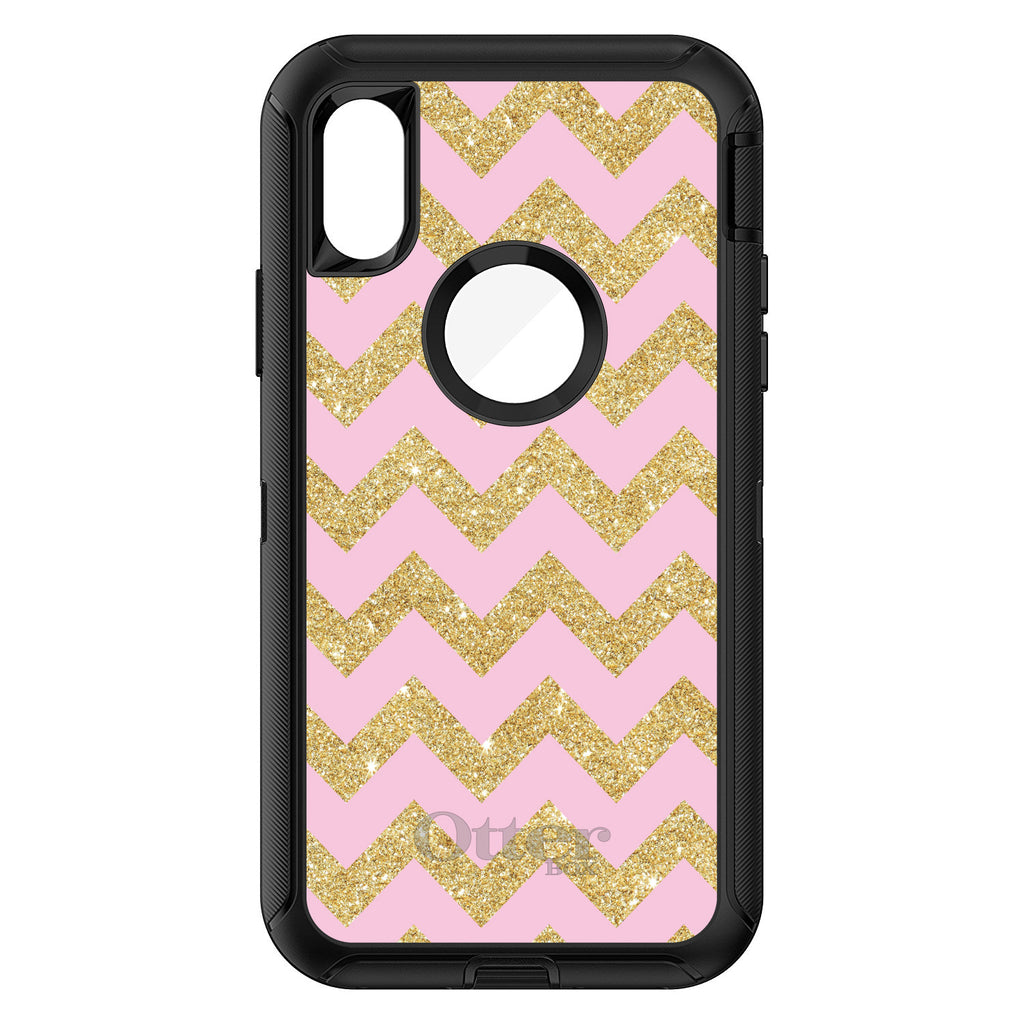 Pink & Gold Print, Chevron Pattern OtterBox Defender Case for iPhone & Galaxy, view 3