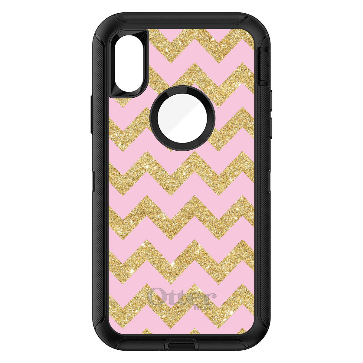 Pink & Gold Print, Chevron Pattern OtterBox Defender Case for iPhone & Galaxy, view 3