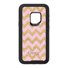 DistinctInk™ OtterBox Defender Series Case for Apple iPhone / Samsung Galaxy / Google Pixel - Pink & Gold Print - Chevron Pattern
