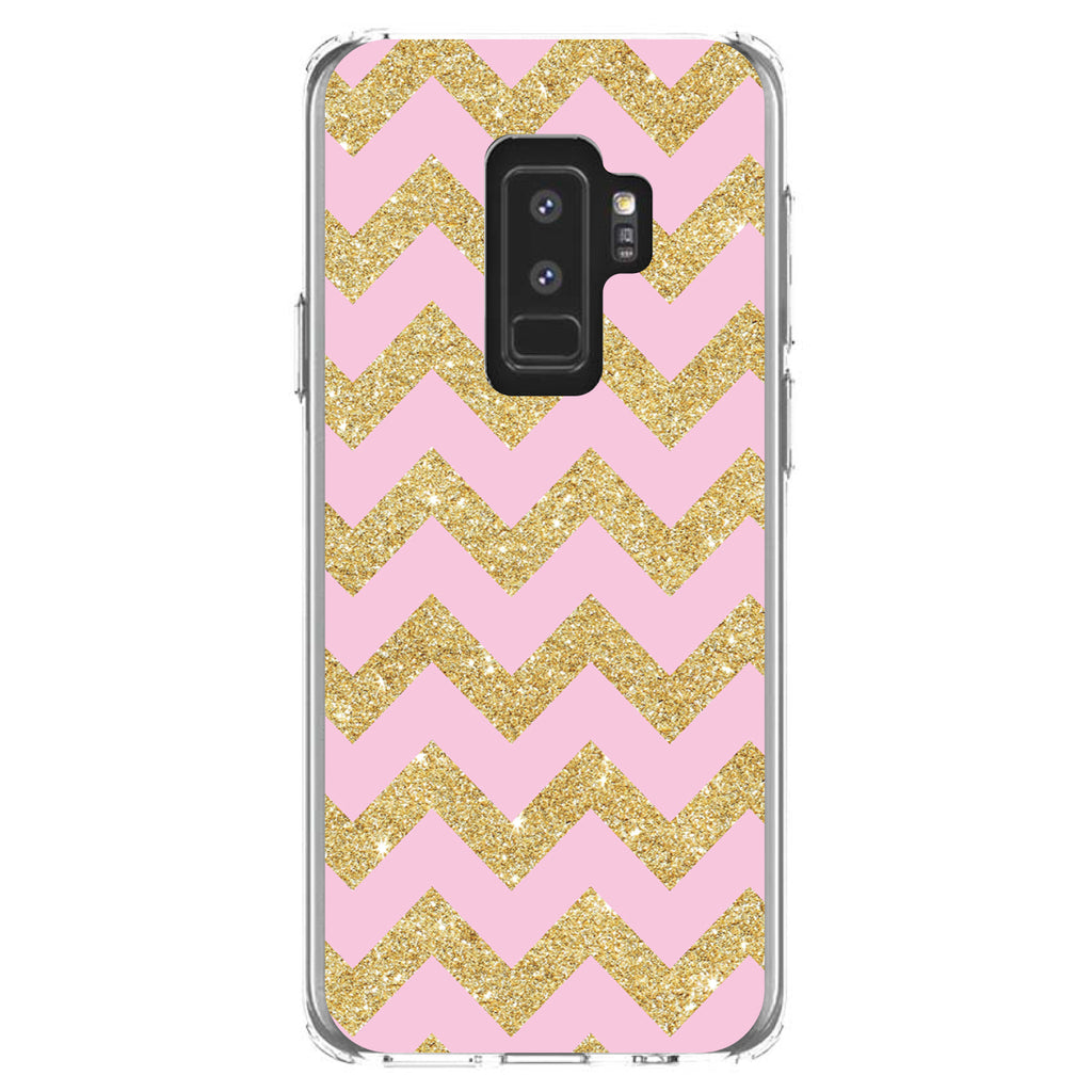 Pink & Gold Print, Chevron Pattern Clear Shockproof iPhone Case, view 20