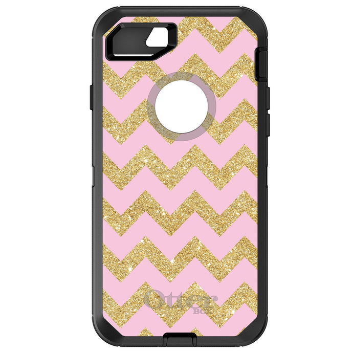 DistinctInk™ OtterBox Defender Series Case for Apple iPhone / Samsung Galaxy / Google Pixel - Pink & Gold Print - Chevron Pattern