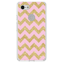 DistinctInk® Clear Shockproof Hybrid Case for Apple iPhone / Samsung Galaxy / Google Pixel - Pink & Gold Print - Chevron Pattern