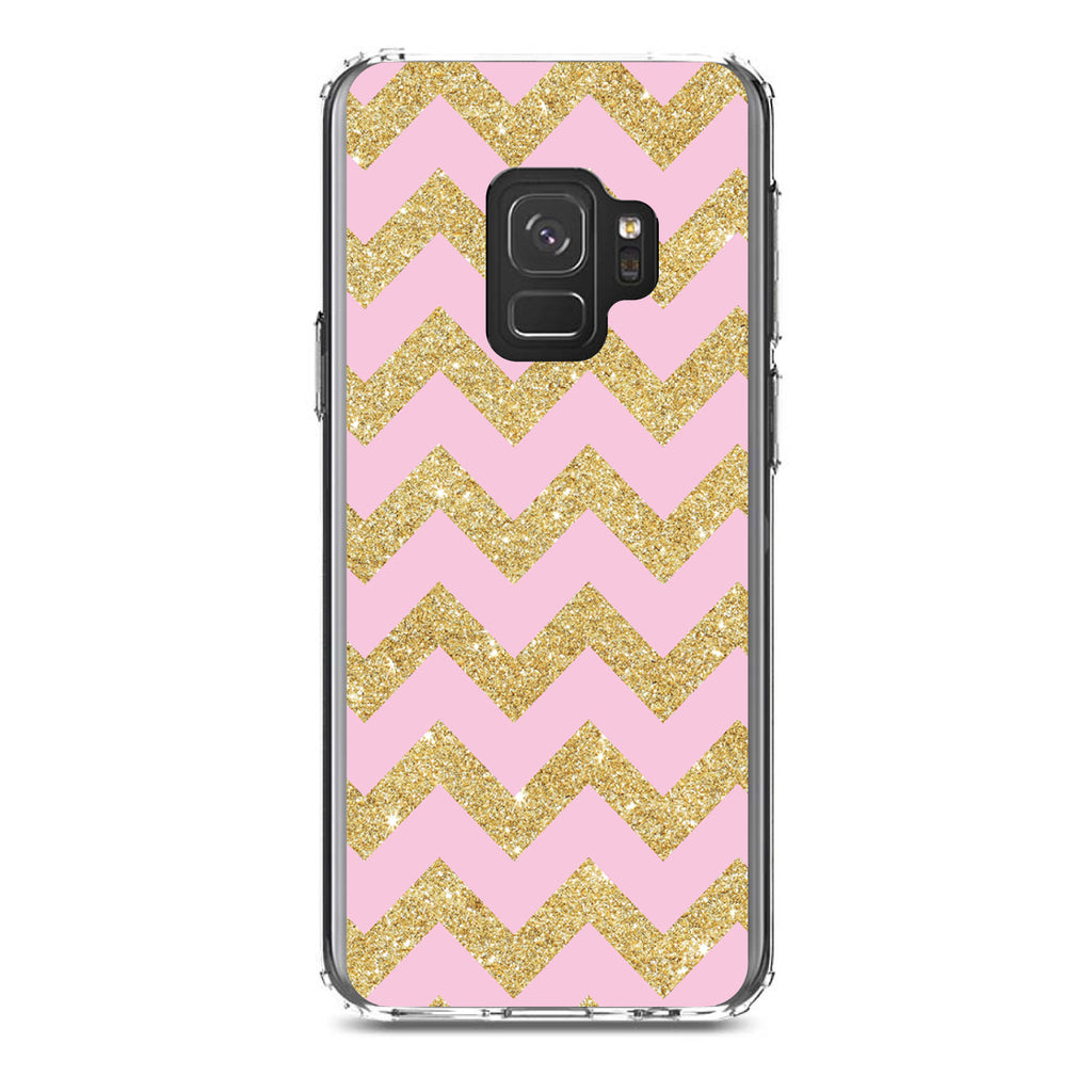 Pink & Gold Print, Chevron Pattern Clear Shockproof iPhone Case, view 19
